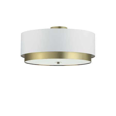 Dainolite 4 Light Flush Mount, Aged Brass With White Shade, Frosted Glass Diffuser LAR-203FH-AGB